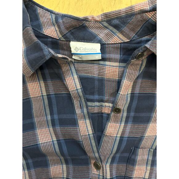 Columbia Shirt Womens Med Pink Blue Plaid Button Front Cotton Collared Spring - Picture 2 of 6